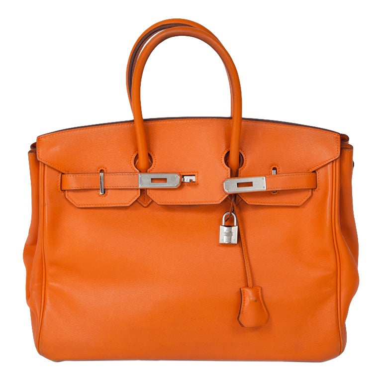 Hermes Orange Swift Leather 35 cm Birkin Handbag at 1stdibs