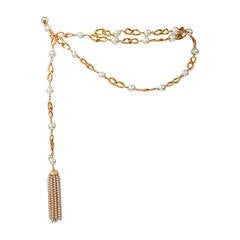 Vintage Chanel Goldtone Link Chain Belt With Pearls