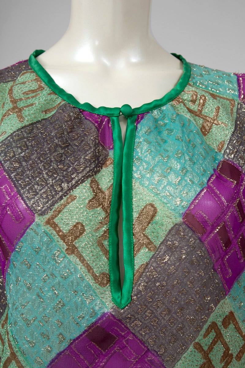 1970's Silk Chiffon & Lurex Peasant Blouse