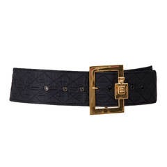 Retro Chanel Leather & Silk Quilted Thick Belt
