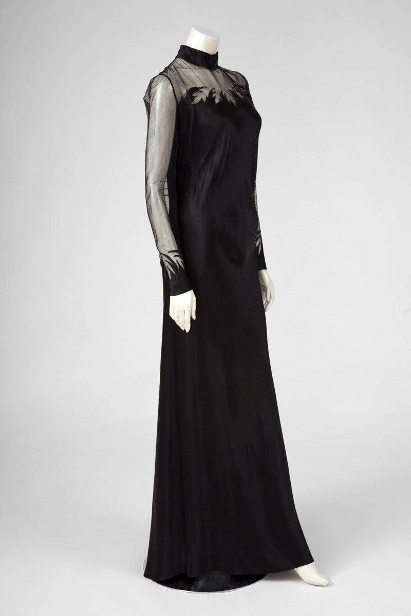 Black 1940's Sheer Mesh & Silk Satin Gown