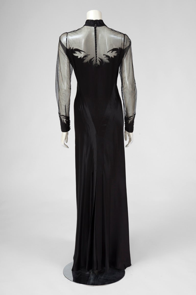 1940's Sheer Mesh & Silk Satin Gown In Excellent Condition In Geneva, CH