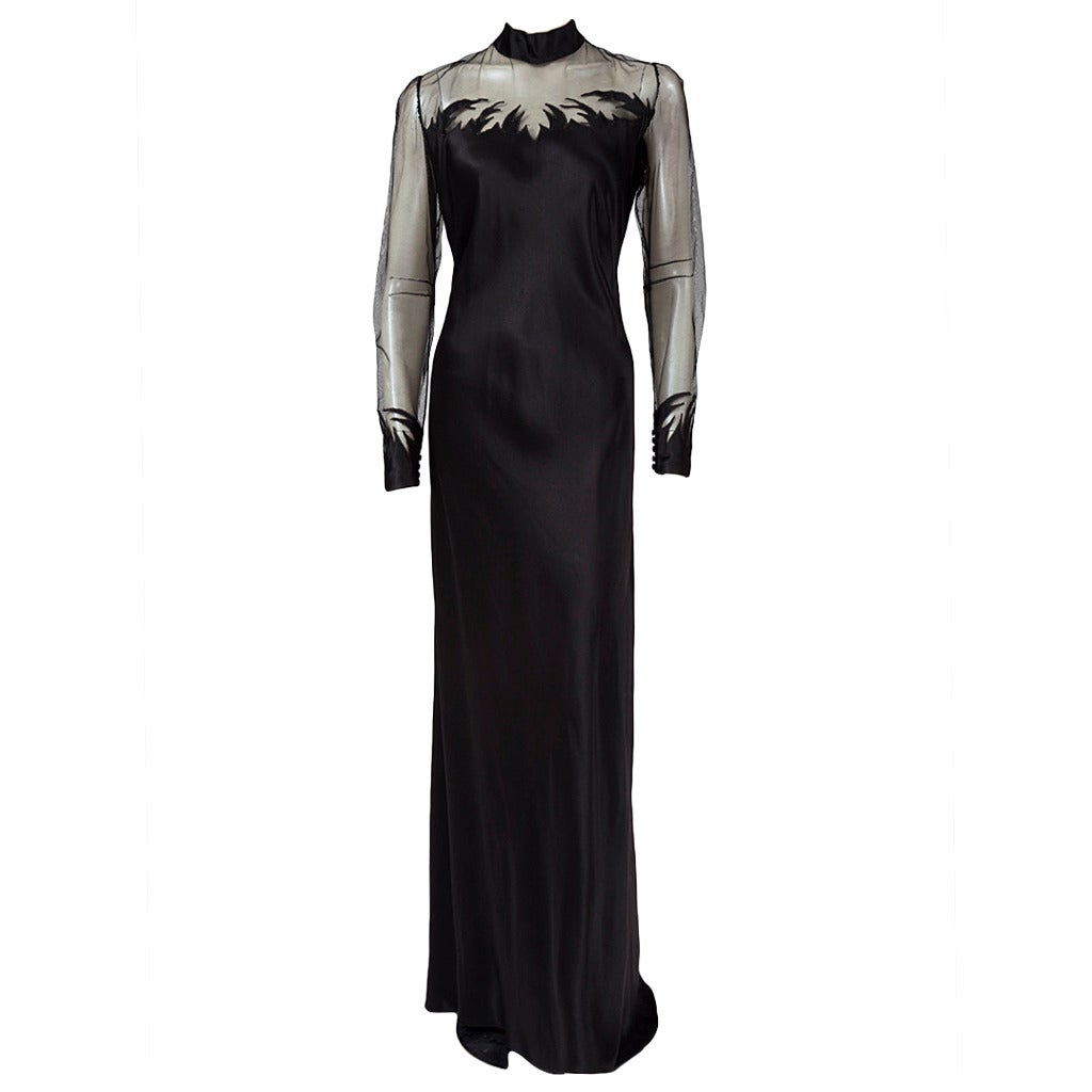 1940's Sheer Mesh and Silk Satin Gown For Sale at 1stDibs