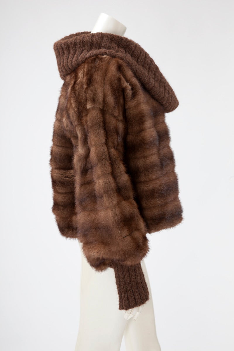 Women's Fendi Mink & Ribbed Wool Pullover Coat