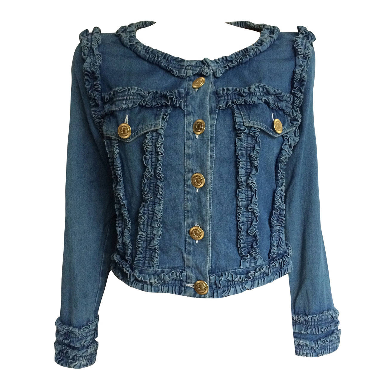 Moschino Ruffle Jeans Jacket at 1stDibs ruffle jean jacket, ruffled
