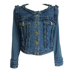 ruffle jean jacket Vintage Moschino Ruffle Jeans Jacket