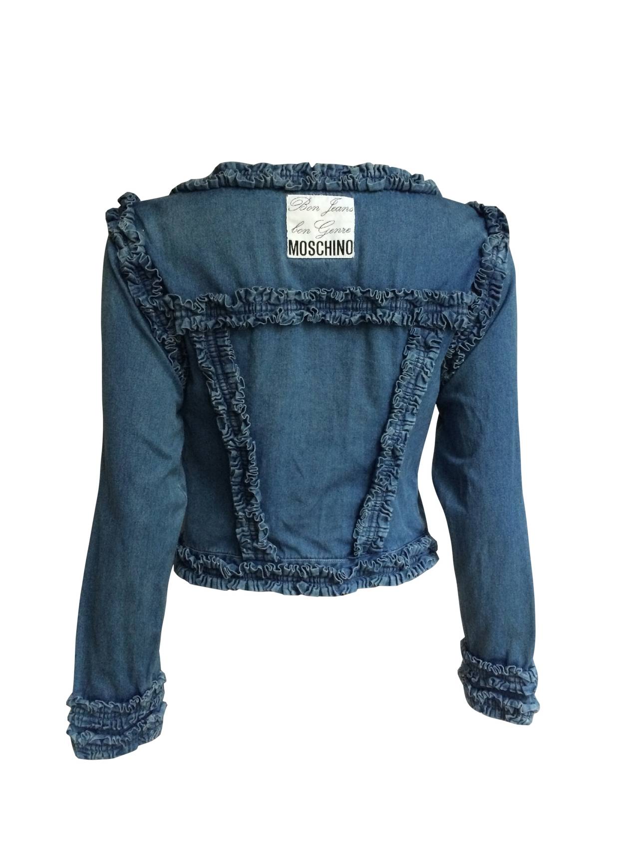 Moschino Ruffle Jeans Jacket at 1stDibs | ruffle jean jacket, ruffled ...