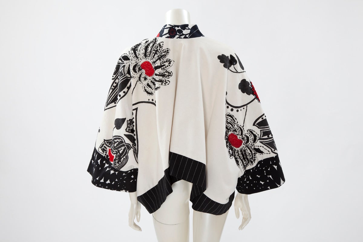 Women's Kenzo Runway Printed Cotton & Beads Kimono Jacket