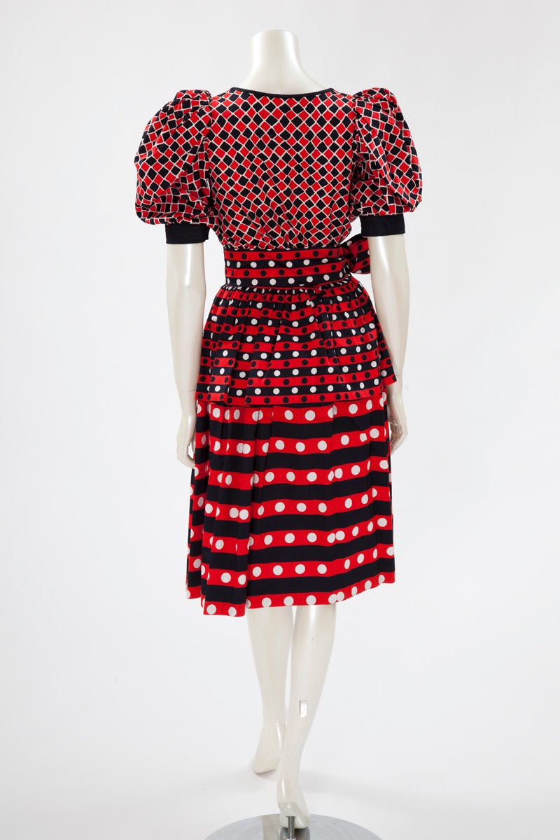 Red Yves Saint Laurent Runway Harlequin Cotton Ensemble, Spring-Summer 1983