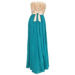 1960's Evelyn Byrnes Evening Silk Chiffon Strapless Gown