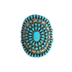 1970's Navajo Pawn Turquoise Cluster & Sterling Silver Cuff Bracelet