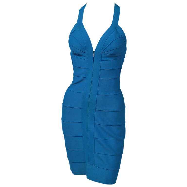 Herv Leger Couture Cerulean Blue Bandage Dress, C. 1998