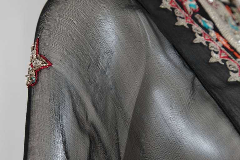 Women's Thea Porter Couture Embroidered Silk Chiffon Caftan