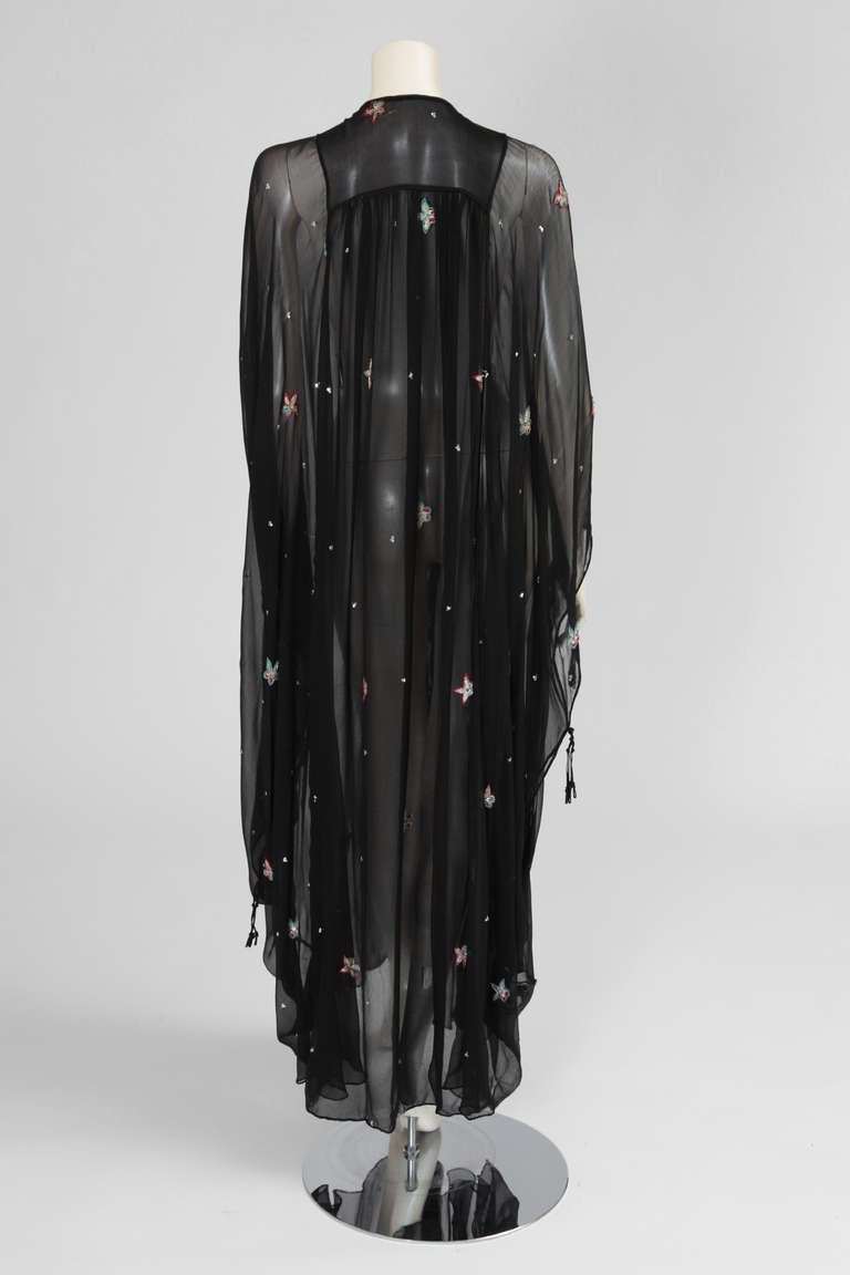 Black Thea Porter Couture Embroidered Silk Chiffon Caftan For Sale