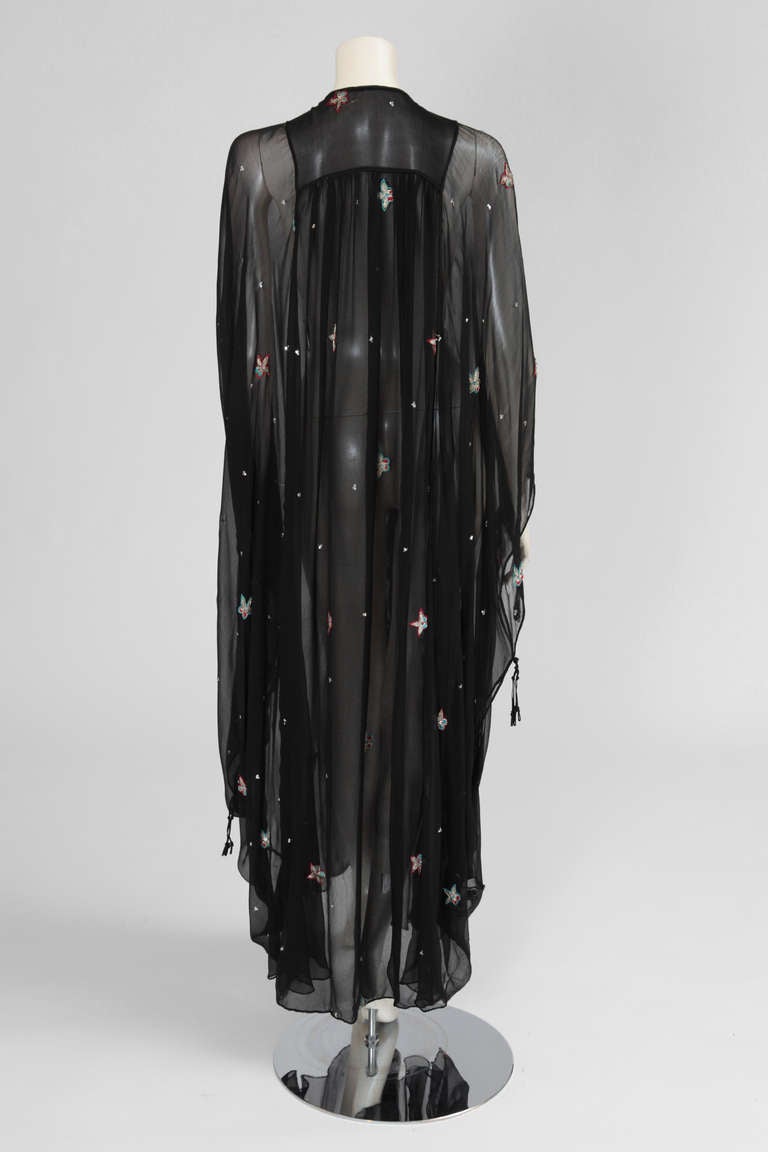 Black Thea Porter Couture Embroidered Silk Chiffon Caftan