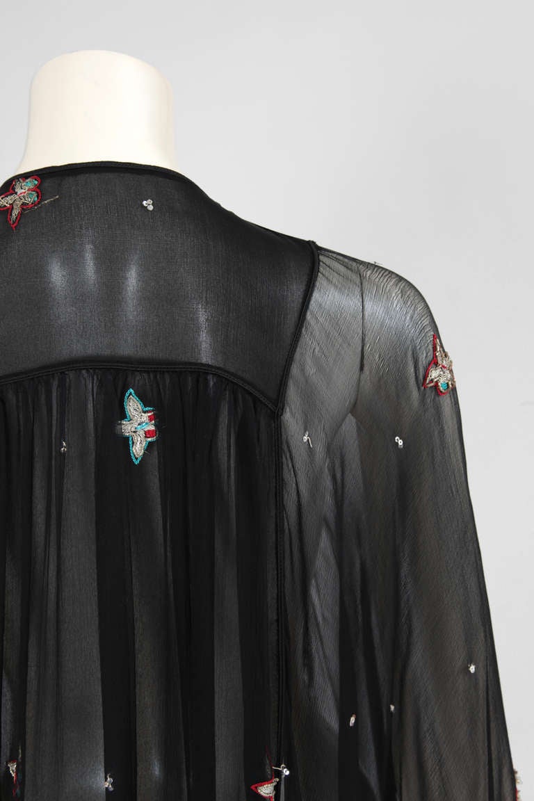 Thea Porter Couture Embroidered Silk Chiffon Caftan In Good Condition For Sale In Geneva, CH