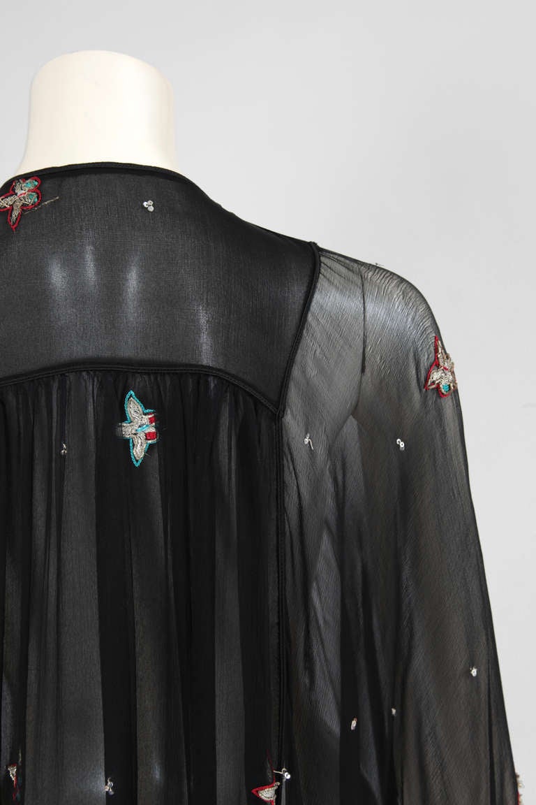 Thea Porter Couture Embroidered Silk Chiffon Caftan In Good Condition In Geneva, CH