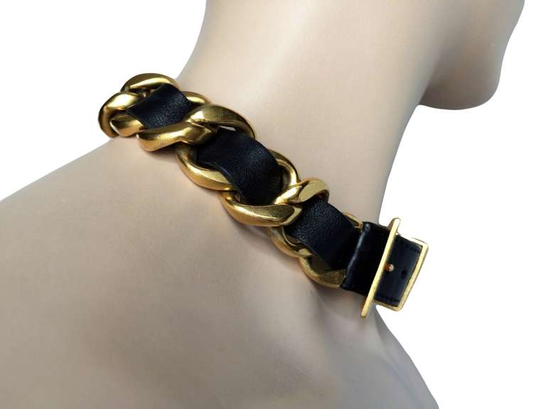Chanel Goldtone And Leather Choker at 1stDibs | chanel leather choker