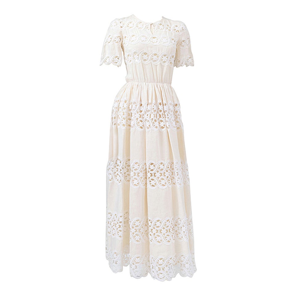 Maxi Vestido de Algodón y Guipur de Alta Costura Valentino en venta