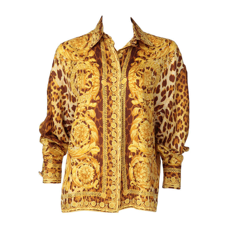 Versace Couture Silk Baroque Scarf Print Blouse