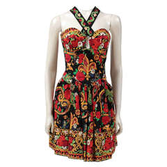 Vintage Documented Christian Lacroix Cotton & Rhinestone Print Dress, Spring-Summer 1992