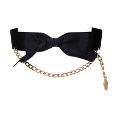 Vintage Chanel Bow-Embellished Leather & Silk Waist Belt, Spring-Summer 1993