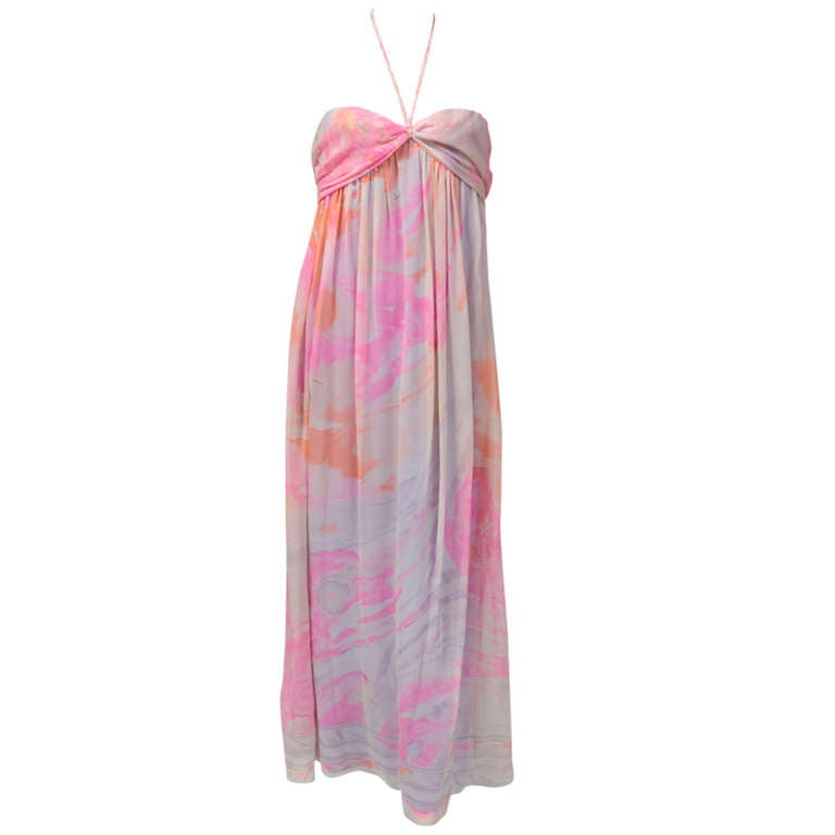 Leonard Printed Silk Chiffon Halter Neck Long Dress For Sale at 1stdibs