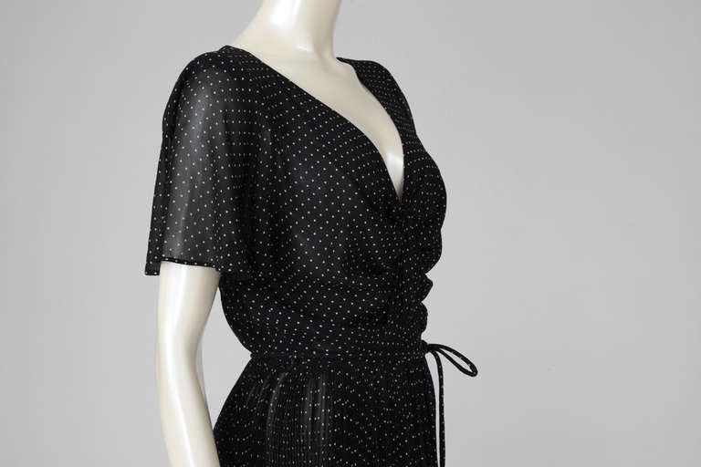 Black Valentino 1970s Haute Couture Polka Dot Silk Chiffon Gown