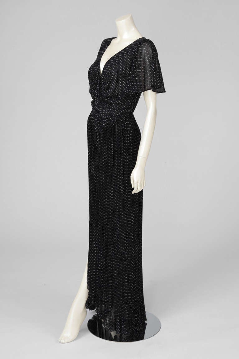 Women's Valentino 1970s Haute Couture Polka Dot Silk Chiffon Gown