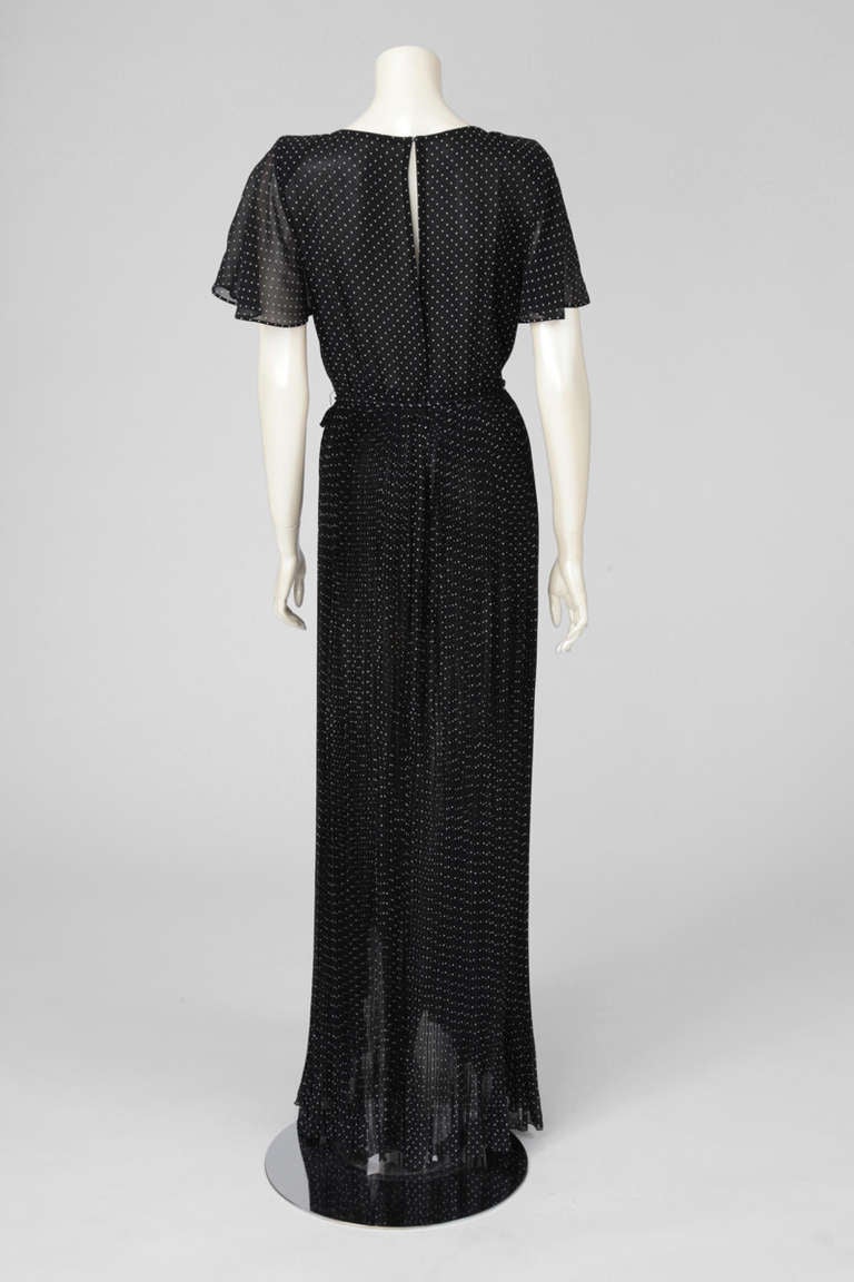 Valentino 1970s Haute Couture Polka Dot Silk Chiffon Gown 1