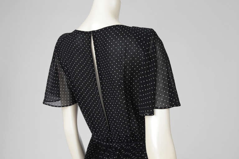 Valentino 1970s Haute Couture Polka Dot Silk Chiffon Gown 2