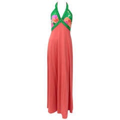 Leonard Silk Jersey Halter Neck Maxi Dress