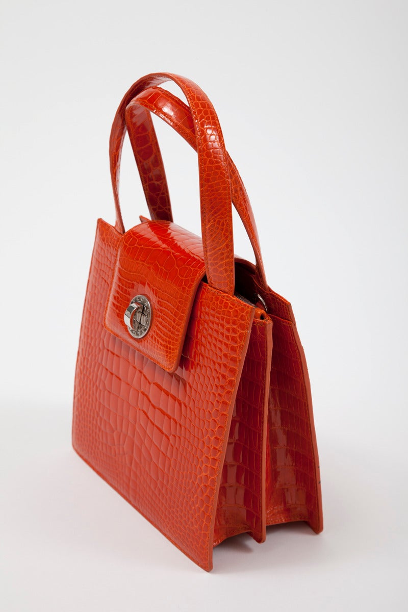 Red Unused Bulgari Crocodile Crossbody Handbag