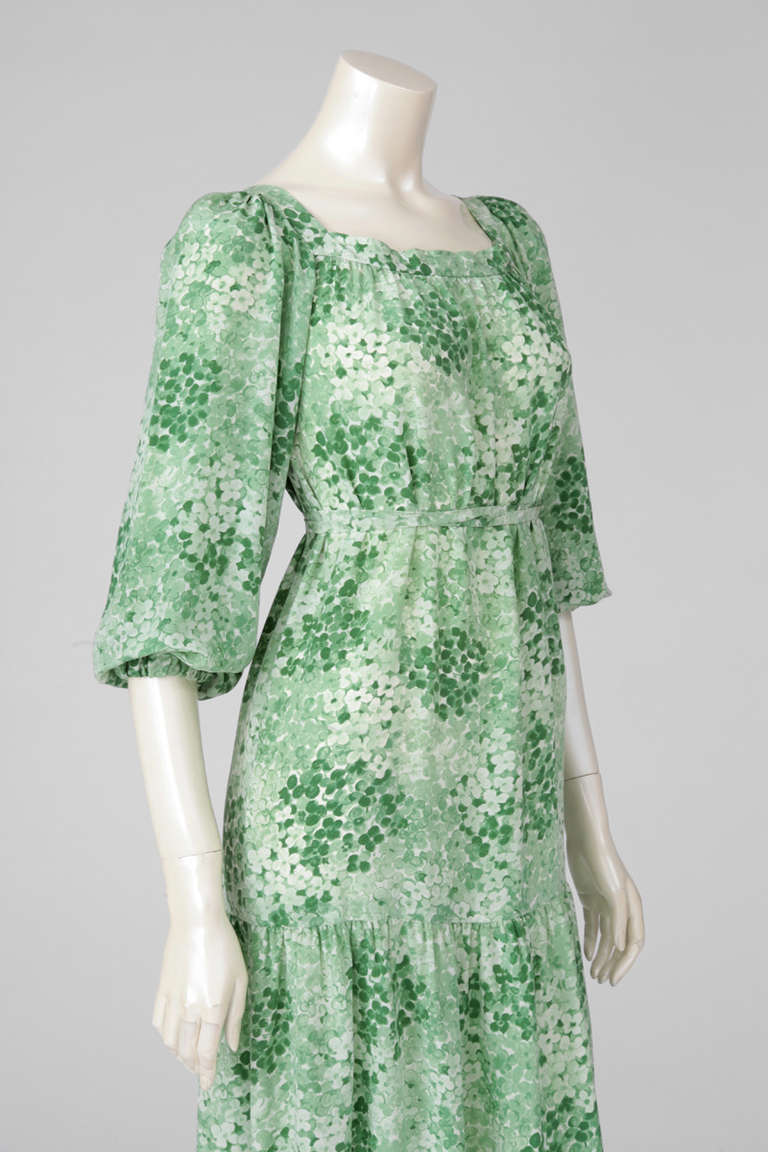 Yves Saint Laurent Printed Silk Peasant Maxi Dress In Excellent Condition In Geneva, CH