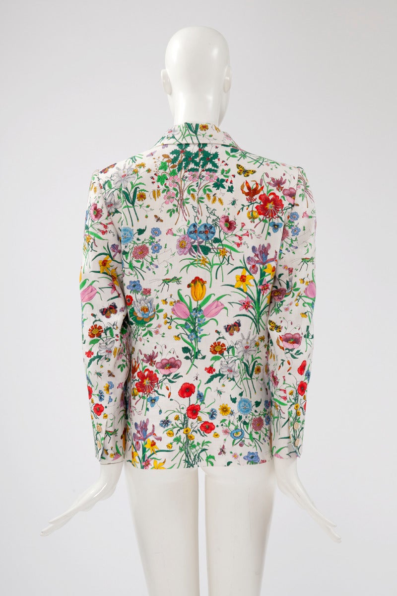 Gucci Flora Print Linen Blazer In Excellent Condition In Geneva, CH