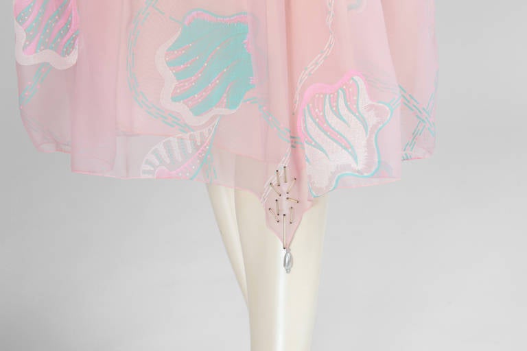 Spring-Summer 1982 Zandra Rhodes Hand-Painted Silk Chiffon Dress 3