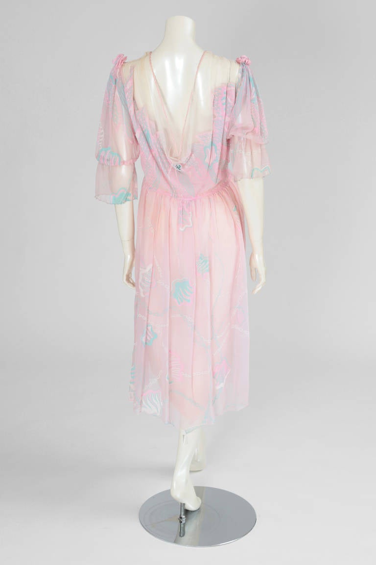 Women's Spring-Summer 1982 Zandra Rhodes Hand-Painted Silk Chiffon Dress