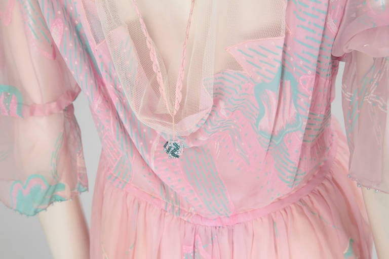 Spring-Summer 1982 Zandra Rhodes Hand-Painted Silk Chiffon Dress 2