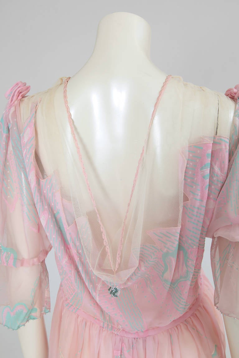 Spring-Summer 1982 Zandra Rhodes Hand-Painted Silk Chiffon Dress 1
