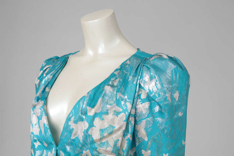 Women's Yves Saint Laurent Haute Couture Printed Silk & Lurex Cocktail Dress