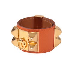 Hermes Orange Epsom CDC Collier De Chien Cuff Bracelet