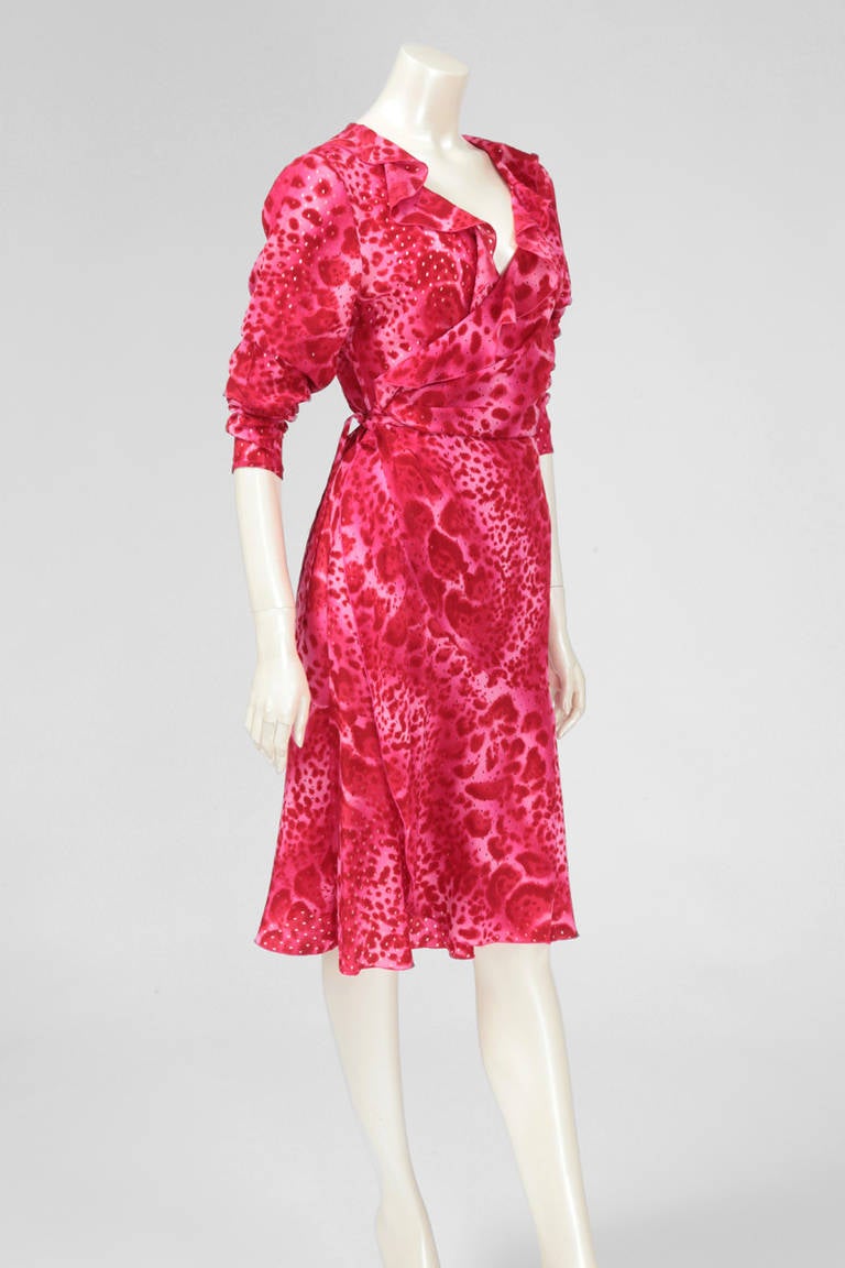Documented Emanuel Ungaro Silk Leopard Print Wrap Dress, Spring-Summer 2000 For Sale 1