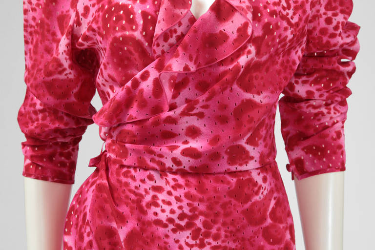 Women's Documented Emanuel Ungaro Silk Leopard Print Wrap Dress, Spring-Summer 2000 For Sale