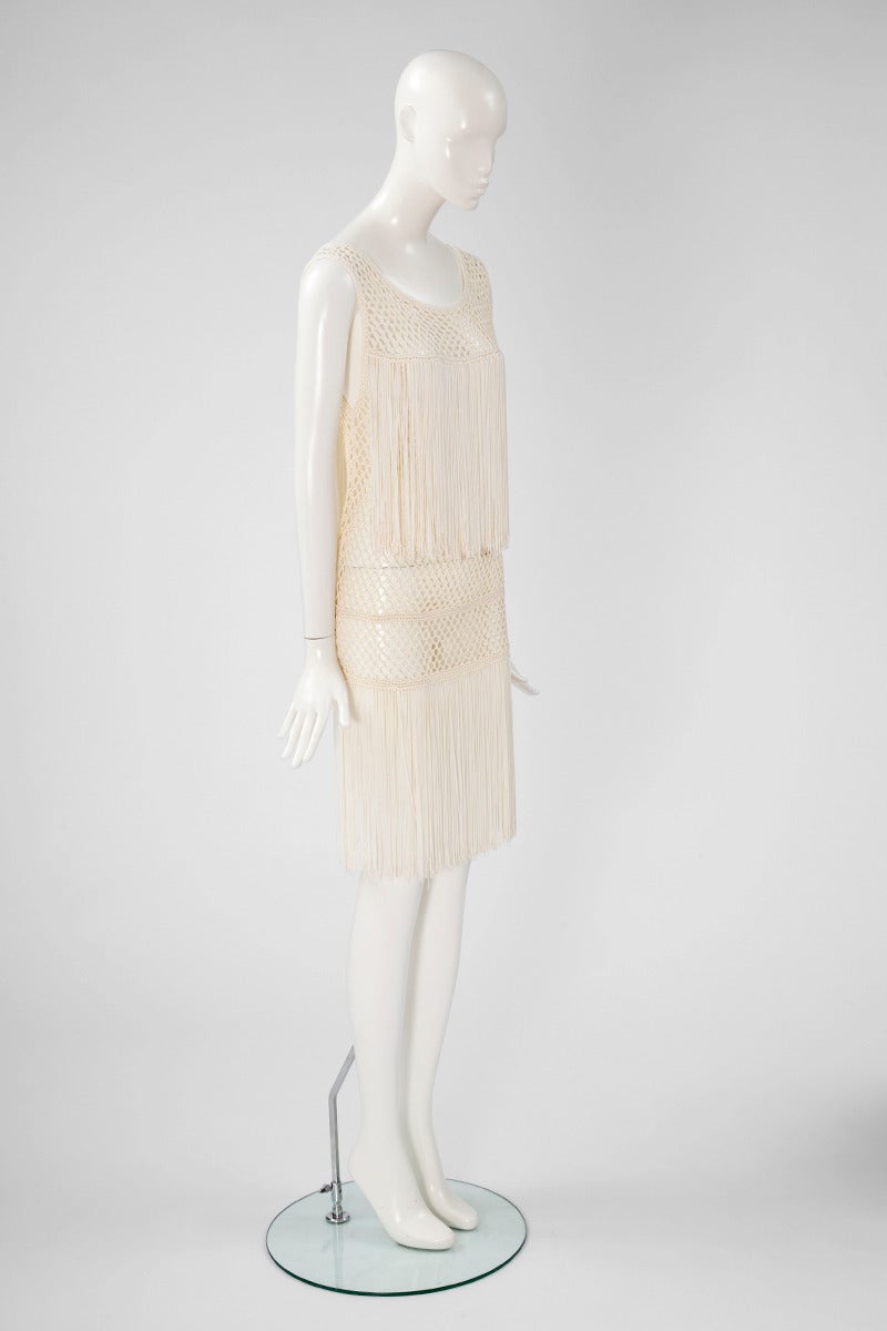 Valentino Silk Crochet Fringed Dress In Excellent Condition In Geneva, CH