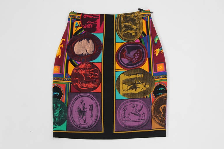Versace Couture Light Wool & Silk Printed Skirt In Excellent Condition In Geneva, CH
