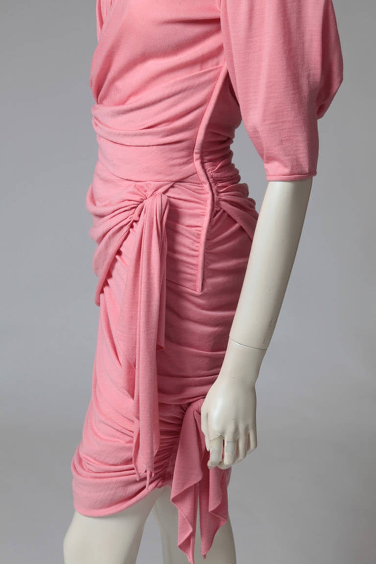 Pink Emanuel Ungaro Wool Draped Cocktail Dress