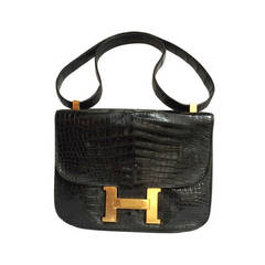 70's Hermes 23 cm Crocodile Constance Shoulder Bag