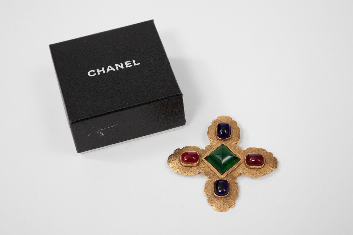 Baroque Chanel Cabochons Cross Brooch