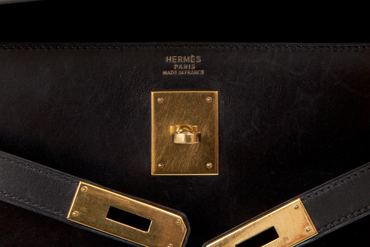 1995 Hermes Black Kelly Sellier 32 Cm Box Calfskin Handbag 4