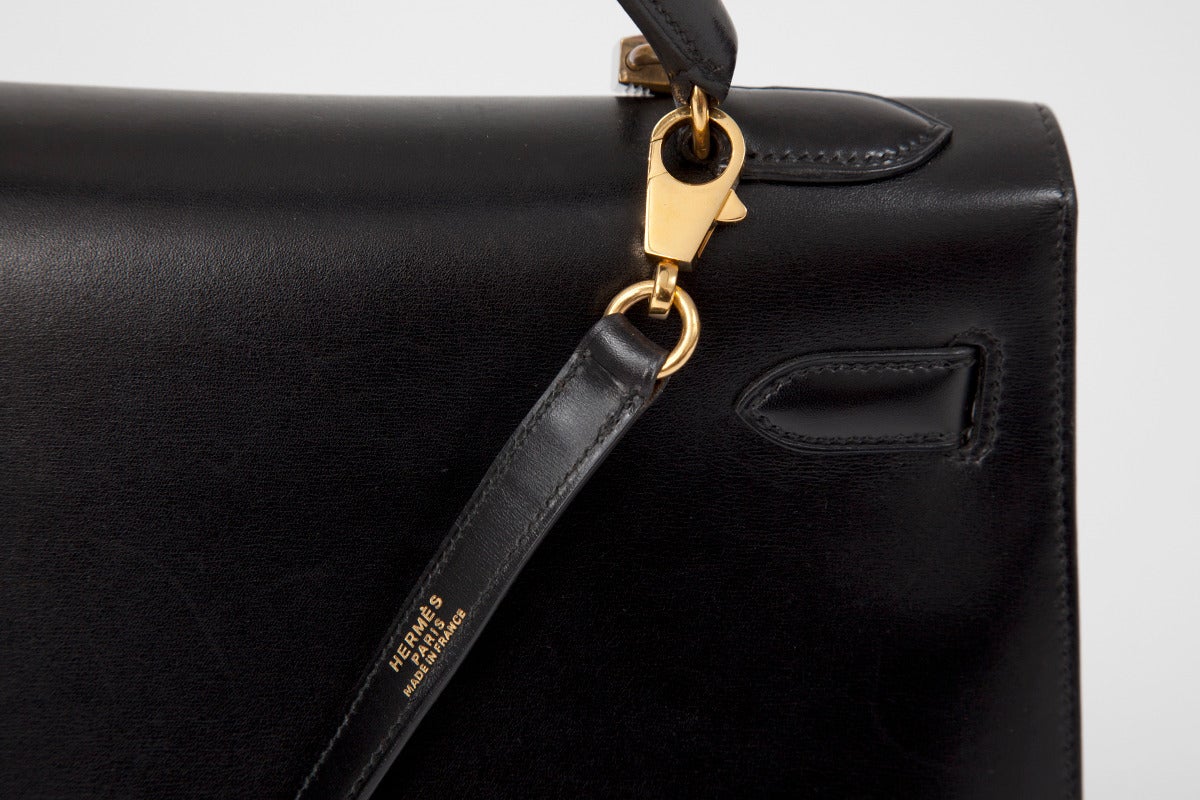 1995 Hermes Black Kelly Sellier 32 Cm Box Calfskin Handbag 3